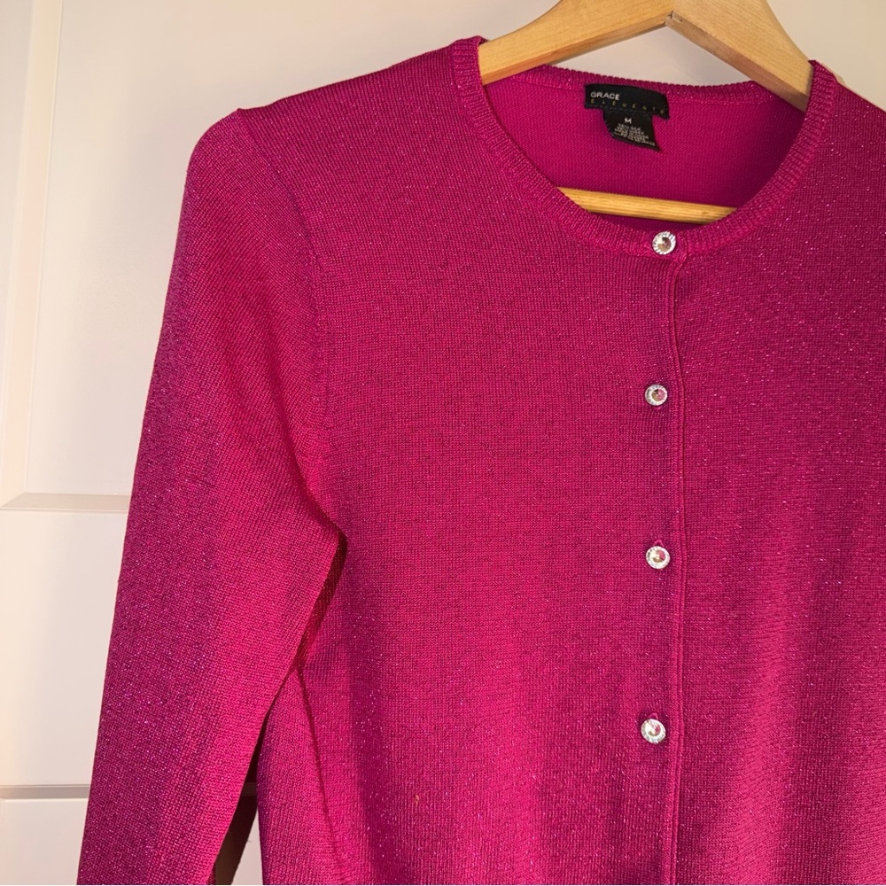 Grace Elements Fuchsia Shimmer Sequin Cardigan Sw… - image 3
